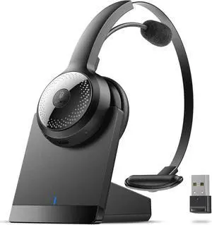 Wireless Headset for Computer, BRAMMAR Bluetooth Headset with Noise Cancelling Microphone for PC, 35H Lightweight USB Headset with Mute Button, Suitable for Remote Working/Call Center/Online Class