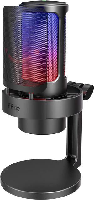 Gaming Microphone, USB PC Mic for Streaming, Podcasts, Recording, Condenser Computer Desktop Mic on Mac/PS4/PS5, with RGB Control, Mute Touch, Headphone Jack, Pop Filter, Stand-AmpliGame A8