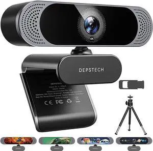 4K Webcam, DEPSTECH DW49 HD 8MP Sony Sensor Autofocus Webcam with Microphone, Privacy Cover and Tripod, Plug and Play USB Computer Web Camera for Pro Streaming/Online Teaching/Video Calling/Zoom/Skype
