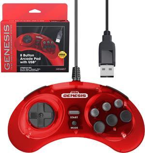 Retro-Bit Official Sega Genesis USB Controller 8-Button Arcade Pad for Sega Genesis Mini, Switch, PC, Mac, Steam, RetroPie, Raspberry Pi - USB Port (Crimson Red)