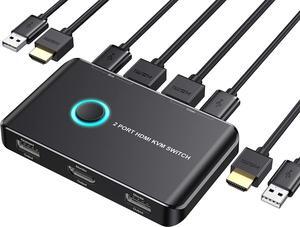 KVM Switch HDMI 2 Port Box,ABLEWE USB and HDMI Switch for 2 Computers Share Keyboard Mouse Printer and one HD Monitor,Support UHD 4K@60Hz,with 2 USB Cable and 2 HDMI Cable