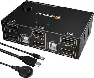 Dual Monitor KVM Switch HDMI 2 Port 4K@30Hz,MLEEDA USB HDMI Extended Display Switcher for 2 Computers Share 2 Monitors and 4 USB 2.0 Hub,Desktop Controller and USB HDMI Cables Included