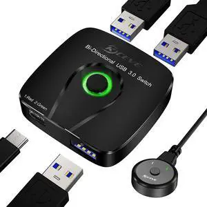 Bidirectional USB 3.0 Switch Selector, MLEEDA USB Switcher 2 in 1 Out/1 in 2 Out for 2 Computers Share Printer Mouse Keyboard Webcam iPhone.with Wired Remote and 2 USB3.0 Cables