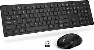 Wireless Keyboard and Mouse, Trueque Silent 2.4GHz Cordless Full Size USB Keyboard Mouse Combo, Long Battery Life, Lag-Free Wireless for Computer, Laptop, PC, Windows, Mac, Chrome OS (Black)