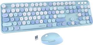 Colorful Computer Wireless Keyboard Mouse Combos, Typewriter Flexible Keys Office Full-Sized Keyboard, 2.4GHz Dropout-Free Connection and Optical Mouse (Blue-Colorful)