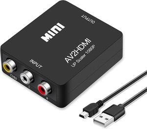 RCA to HDMI Converter AV2Hdmi 1080P RCA Composite CVBS AV to HDMI Video Audio Converter Box for PS2 Wii Xbox VHS VCR Camera DVD Players Support PAL/NTSC with USB Charge Cable (Black)