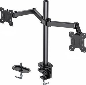 HUANUO Dual Arm Monitor Mount Full Motion Height Adjustable Desk Riser Stand with CClamp Installation for Two 13 to 27 inch Computer Screens up to 176lbs Each Arm