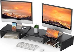LORYERGO Dual Monitor Stand for 2 monitors, Monitor Stand for Desk, Monitor Riser with Storage, Computer Monitor Stand w/Slot for Tablet Cellphone, Dual Monitor Riser for PC, Laptop, Computer, Printer