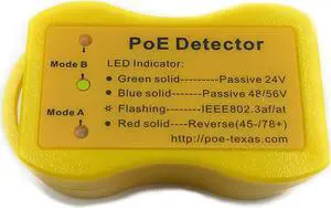 PoE Detector for IEEE 802.3 or Passive PoE - Quickly Identify Power Over Ethernet; Display Indicates Passive or 802.3af/at; 24v, 48v, or 56v; and Mode B Reverse Polarity