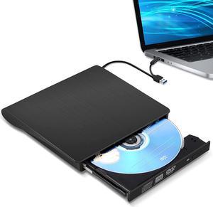 External CD/DVD Drive for Laptop, Type-C CD/DVD Player USB 3.0 Portable Burner Writer Reader Compatible with Mac MacBook Pro/Air iMac Desktop Windows 7/8/10/XP/Vista (Black)