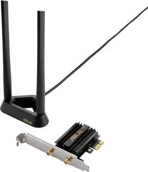 ASUS PCE-AXE59BT WiFi6 6E AX5400 PCI-E Adapter with 2 External Antennas and magnetized Base. Supporting 6GHz Band, 160MHz, Bluetooth 5.2, WPA3 Network Security, OFDMA and MU-MIMO ASUS PCE-AXE59BT WiFi6 6E AX5400 PCI-E Adapter with 2 External Antennas and magnetized Base. Supporting 6GHz Band, 160MHz, Bluetooth 5.2, WPA3 Network Security, OFDMA and MU-MIMO
