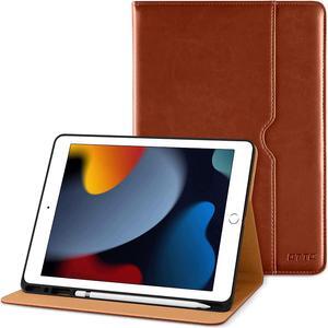 for iPad 9th/8th/7th Generation 10.2 Inch Case 2021/2020/2019 Premium Leather Business Folio Stand Cover with  Pencil Holder - Auto Wake/Sleep and Multiple Viewing Angles Dark Brown
