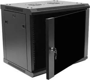 NavePoint 9U Server Rack Enclosure - 17.7 Deep, 9U Wall Mount Network Cabinet with Locking Glass Door for 19 IT Equipment, 9U Network Rack with 2 Fans, Removable Side Panels, Black