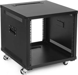 NavePoint 9U Portable Server Rack with Casters - 9U Network Rack Open Frame with Adjustable Rails, 132lbs Capacity - Up to 22.6" Deep 19-Inch Rack for IT Equipment, Telecom & A/V, Black