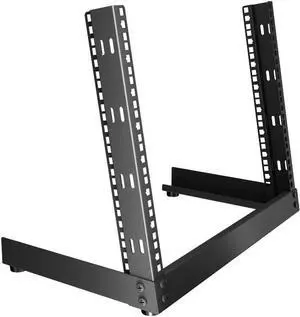 2-Post Open Frame Desk Rack, 8U, Cage Nuts, Black, 6.46 lbs, Cold Rolled Steel, Standard