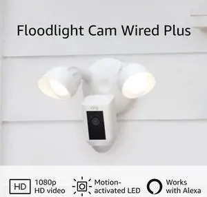 Ring Floodlight Cam Wired Plus with motion-activated 1080p HD video, White (2021 release)