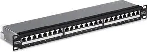 TRENDnet 24-Port Cat6A Shielded Patch Panel, 1U 19 Metal Housing, 10G Ready, Cat5e,Cat6,Cat6A Compatible, Cable Management, Color-Coded Labeling for T568A and T568B Wiring, Black, TC-P24C6AS