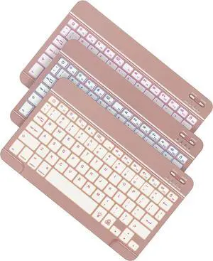 OMOTON Bluetooth Keyboard, Wireless Rechargeable Keyboard for iPad, iPad Pro, iPad Mini, iPad Air with Illuminated LED (Rose Gold)