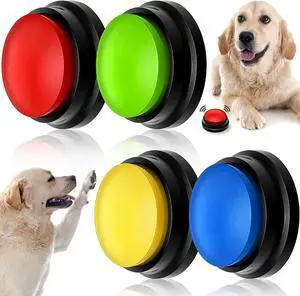 Voice Recording Button Dog Buttons for Communication Recordable Dog Talking Buttons Set Dog Voice Command Buttons 30 Second Record and Playback for Dog Cats Pet Training Buzzer 4 Packs (Classic Color)