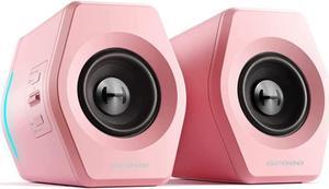 G2000 32W PC Computer Speakers for Gaming Desktop PC Laptop Mac Computer Woofer Speakers Bluetooth USB 3.5mm AUX Inputs RGB Lights Multimedia Speakers Pink