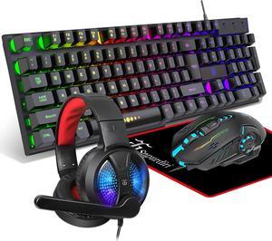 Gaming Keyboard and Mouse,Headphones,Mouse padAll in One Combo for PC Gamers and Xbox and PS4 Users