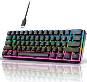RK ROYAL KLUDGE RK61 Wired 60% Mechanical Gaming Keyboard Programmable QMK/VIA RGB Backlit 61 Keys Ultra-Compact Hot Swappable Red Switch Black