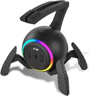 KIWIFOTOS Mouse Bungee RGB Gaming Mouse Cord Holder Controller, Upgraded Flexible Cable Management Smart RGB LED Lights 2 Port USB Hub & 1 Type-C, Spider Mouse Wire Holder