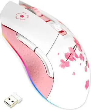 DAREU Sakura Pink Wireless Wired Gaming Mouse, Dual-Mode Rechargeable 7 Programmable Buttons,10K DPI,RGB and 7 Adjustable DPI Levels up to [150IPS] [1000Hz Polling Rate] for PC Notebook Mac