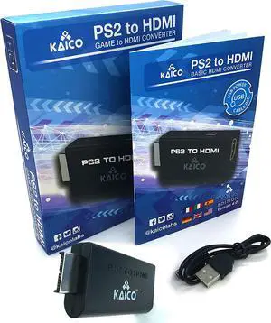 Kaico PS2 to HDMI Adapter for PlayStation 2, Plug & Play HDMI Converter | Supports 480i, 480p, 576i, 576p and 1080i output, with built-in audio, Micro USB power cable, clear video and audio Kaico PS2 to HDMI Adapter for PlayStation 2, Plug & Play HDMI Converter | Supports 480i, 480p, 576i, 576p and 1080i output, with built-in audio, Micro USB power cable, clear video and audio