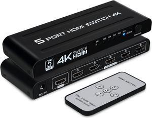 4K HDMI Switch 5 in 1 Out, 5 Port HDMI Switcher Selector Box with IR Remote Control & Auto Switch, Support 4K@30Hz, HDR, HDMI 1.4, HDCP, 3D, 1080P for HDTV PS3 PS4 Xbox Projector Blu-ray Player