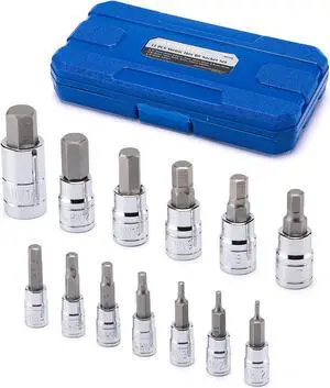 MIXPOWER 13 Piece Hex Bit Socket Set, S2 Steel Bit Socket Tool Kit, Metric, 2mm-14mm, Allen Bit Socket Kit