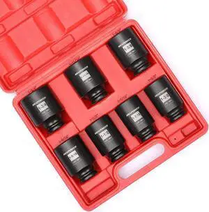 MIXPOWER 1/2-Inch Drive Deep Impact Socket Set, Inch, Cr-Mo, 6-Point, 1-3/8-Inch - 1-3/4-Inch, 7-Piece 1/2" Dr. Deep Spindle Axle Nut Impact Socket Set