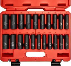 NEIKO 02431A 3/8 Drive SAE and Metric Deep Impact Socket Set | 21 Pieces | SAE 5/16 to 3/4 | Metric 7mm to 19mm | Premium Cr-V Steel | 6-Point Hex Design | Corrosion Resistant Coating