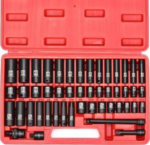 MIXPOWER 3/8" Drive Deep Impact Socket Set, 6 Point, 48 Piece Standard SAE and Metric Sizes-5/16-Inch to 3/4-Inch and 8-22 mm, 3/8'' impact universal joint, Cr-V Steel Mechanic Socket Set