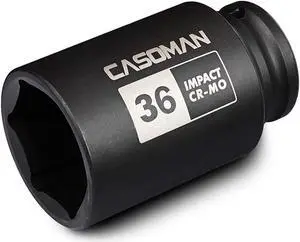 CASOMAN 1/2" Drive x 36 mm Deep 6 PT Impact Socket, CR-MO, 1/2-inch Drive 6 Point Axle Nut Socket for Easy Removal of Axle Shaft Nuts (36MM) CASOMAN 1/2" Drive x 36 mm Deep 6 PT Impact Socket, CR-MO, 1/2-inch Drive 6 Point Axle Nut Socket for Easy Removal of Axle Shaft Nuts (36MM)