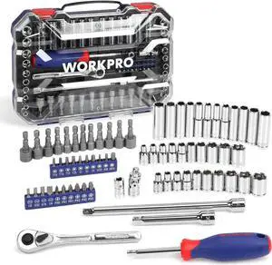 WORKPRO 70-Piece 1/4" Drive Socket Set with Quick-Release Ratchet, Metric and SAE for Auto Repairing & Household, W003068A