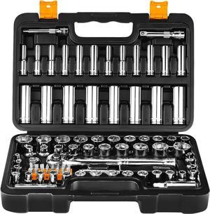 DEKOPRO Socket Set, 85-Piece 1/4" and 3/8" Drive Socket Wrench Set with Quick-Release Ratchet,Metric and SAE,Spinner Handle,Adaptor,Screwdriver Set,Extension,for Auto Repairing & Household