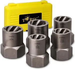 Topec 5-Piece Heavy Duty Nut Bolt Remover set, 1/2 Drive Impact Extractor Set, Perfect Tool Kit for Removing Stripped, Damaged, Rounded off and Rusted Bolts & Nuts, and Shorter Profile Lug Nuts