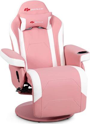 Goplus Massage Gaming Chair, Racing Style Gaming Recliner w/Adjustable Backrest and Footrest, Ergonomic High Back PU Leather Computer Office Chair Swivel Game Chair w/Cup Holder and Side Pouch (Pink)