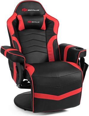 Goplus Massage Gaming Chair, Racing Style Gaming Recliner w/Adjustable Backrest and Footrest, Ergonomic High Back PU Leather Computer Office Chair Swivel Game Chair w/Cup Holder and Side Pouch