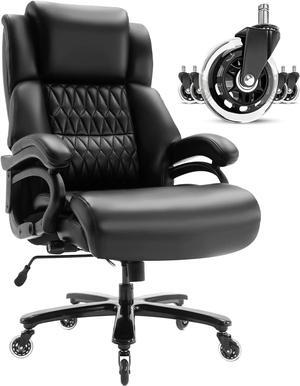 Big and Tall 400lbs Office Chair - Adjustable Lumbar Support Quiet Rubber Wheels Heavy Duty Metal Base, High Back Large Executive Computer Desk, Thick Padded Ergonomic Design for Back Pain (Black)
