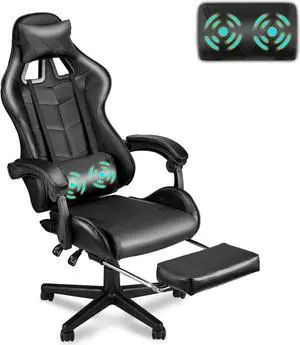 Soontrans Black Gaming Chairs with Footrest, Ergonomic Gamer Chair, Home Office Chair,PC Computer Chair with Headrest and Lumbar Support(Dark Black)