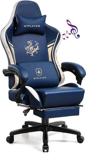 GTPLAYER Gaming Chair with Bluetooth Speakers and Footrest, Dragon Series Video Game Chair Heavy Duty, Ergonomic, Esports Computer Office Chair Blue (Royal Blue)