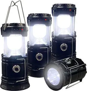 Collapsible Portable LED Camping Lantern Lightweight Waterproof Solar USB Rechargeable LED Flashlight Survival Kits for Indoor Outdoor Home Emergency Light Power Outages Hiking Hurricane 4-Pack