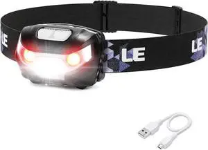 LED Headlamp Rechargeable - Super Bright Head Lamp with 5 Modes for Camping & Hiking Gear Essentials IPX4 Waterproof Headlight Flashlight with Red Light USB Cable Included