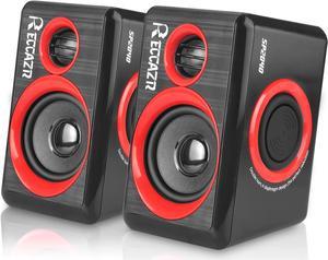 RECCAZR Computer Speakers, 2.0 CH PC Speakers with Surround Sound, USB Wired Laptop Speakers with Deep Bass for Desktop Computer/PC/Laptops/Smart Phone Build-in 4 Loudspeaker Diaphragm SP2040|RED