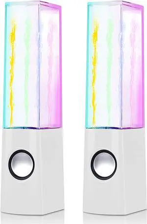Aoboo Led Color Computer Water Speakers with Light, USB Dancing Fountain Light Show Sound Speakers, 3.5mm Interface,Suitable for Laptop Speakers, Speakers for Desktop Computer (White)