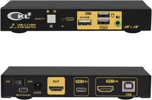 CKL 2 Port USB Type C + HDMI KVM Switch 4K 60Hz for 2 Computers Sharing 1 Monitor, Keyboard and Mouse, with Audio Support and Cables CKL-62TH CKL 2 Port USB Type C + HDMI KVM Switch 4K 60Hz for 2 Computers Sharing 1 Monitor, Keyboard and Mouse, with Audio Support and Cables CKL-62TH