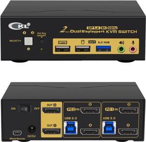 CKL 2 Port USB 3.0 KVM Switch Dual Monitor DisplayPort 1.4 4K@144Hz 8K@30Hz for 2 Computers, PC Screen Keyboard Mouse Peripheral Audio Sharing Selector Box, with All Cables (622DP-4)