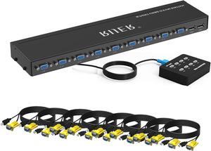 8 Port KVM Switch, Smart Manual Button Press VGA Switch 8 Input 1 Output KVM, USB Remote Extension Switcher Console with 8pcs Original 2-in-1 KVM Cables